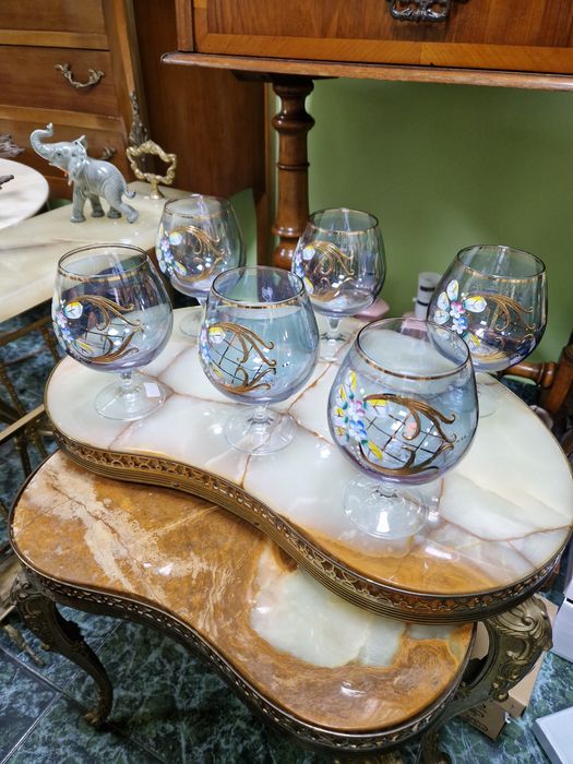 Уникален антикварен кристален сервиз за коняк и бренди Бохемия