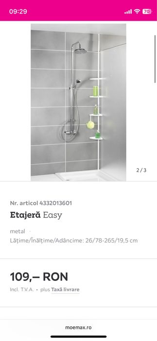 Etajera baie, coltar telescopic