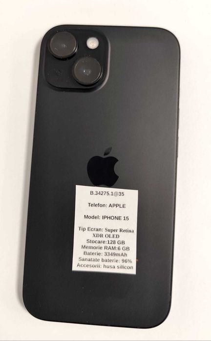 (AG 35)Telefon Apple iPhone 15 b.34275 -2500 Lei Garantie 2ani
