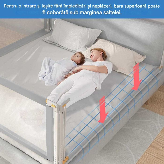 Bara de pat, protectie de pat retractabila, 180 cm