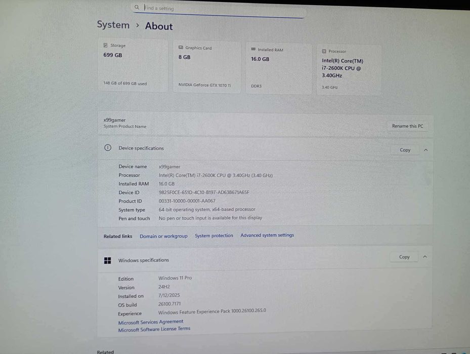 Геѝмърски компютър i7 2600k, gtx 1070ti 8gb, 16gb ram, 480gb ssd,500gb