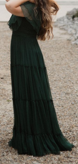 Rochie verde pin din mătase naturală