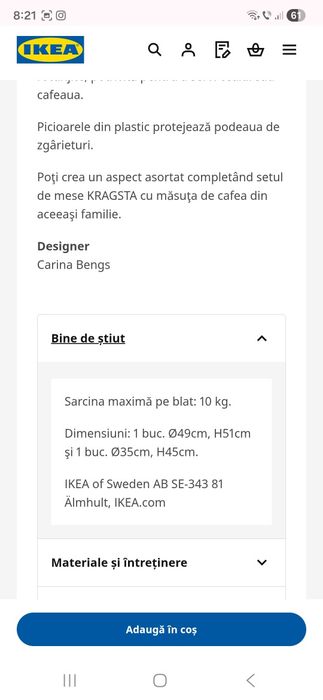 Set 2 mese cafea Ikea