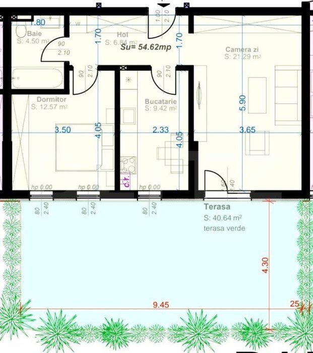 Apartament cu 2 camere, decomandat, 52 mp utili, gradina de 35 mp, zon — fotografia 1