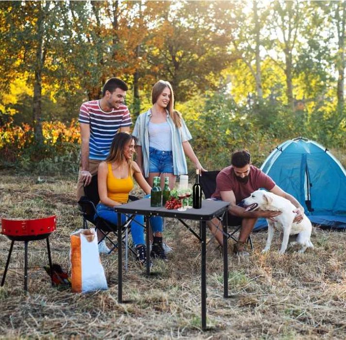 Masă pliabilă metalică pentru camping și picnic – masă outdoor pentru grădină, terasă, BBQ, pescuit, drumeții