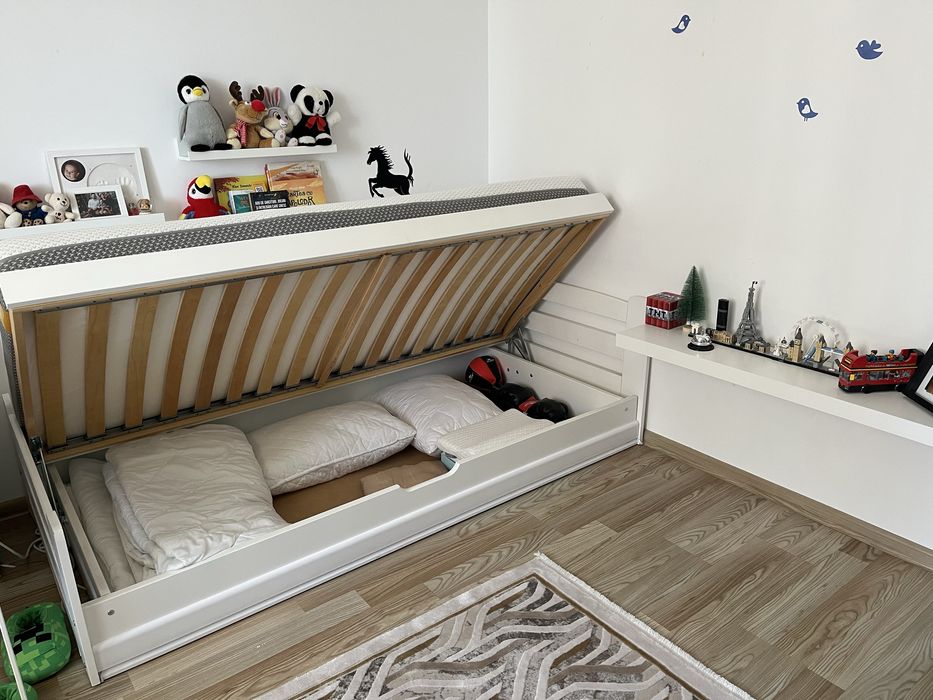 Pat pentru copii, cu saltea 204x100 cm , Alb