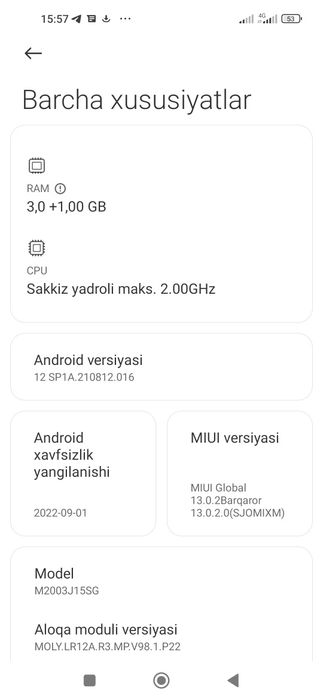 Redmi not 9 sotiladi.  bir mln uch yuz ming