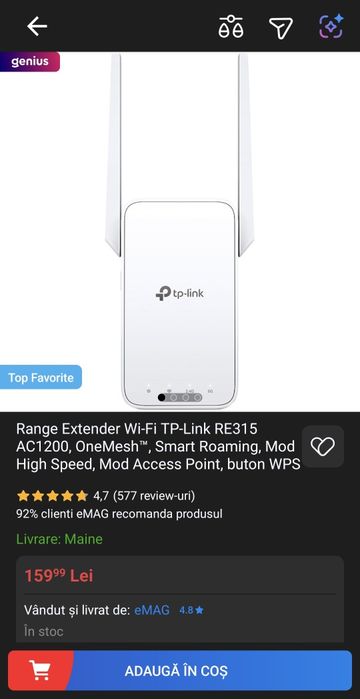 Range Extender Wi-Fi TP-Link RE315 AC1200, Dual-Band, OneMesh