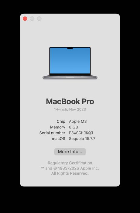 Apple MacBook Pro 14" M3 (2023) 8GB RAM / 512GB SSD - Отлично състояние + зарядно