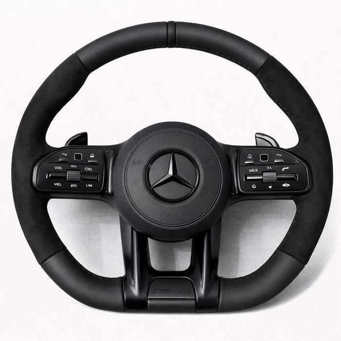 Mercedes AMG спортен волан – Черна кожа & Карбон (2020–2023)