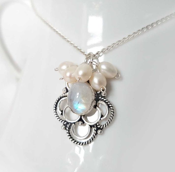 Pandantiv argint 925 piatra semipretioasa piatra lunii perle naturale