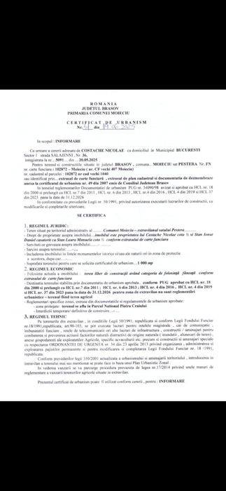 De vanzare 1000mp sat Pestera , comuna Moieciu