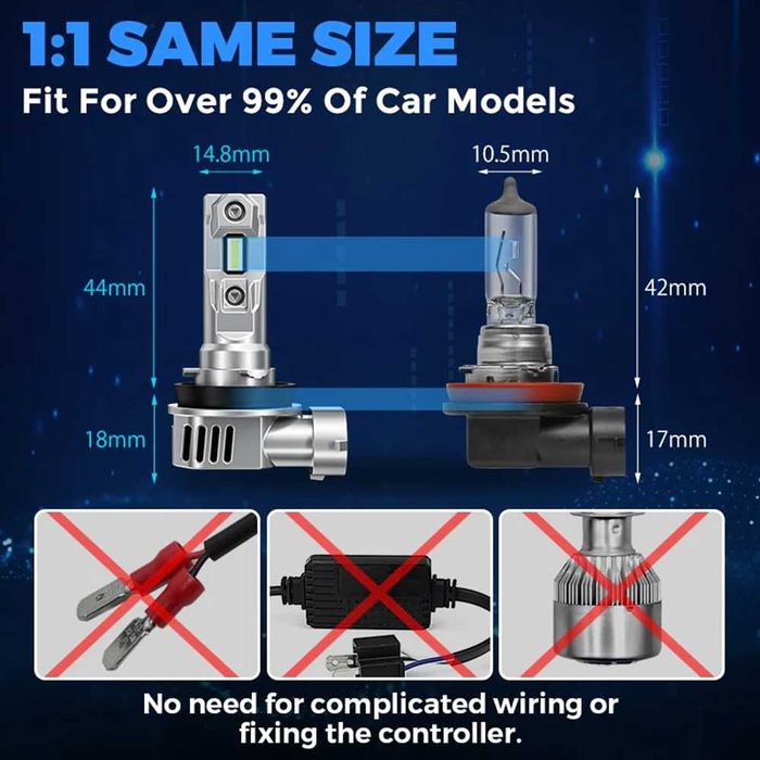 LED Мини Диодни крушки H11, 12V, Canbus с вграден вентилатор.