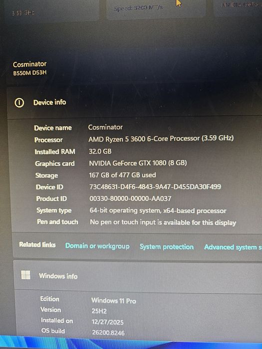 Pc Gaming Ryzen 5 3600 + GTX  1080 8GB + 32 RAM