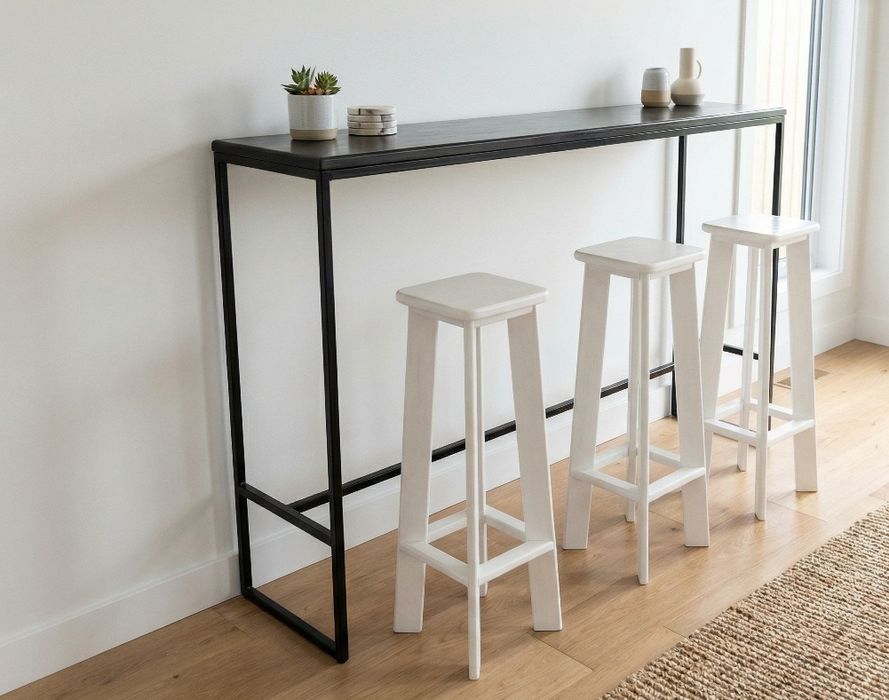 Бар маса с три стола нов комплект масивна дървесина и метал