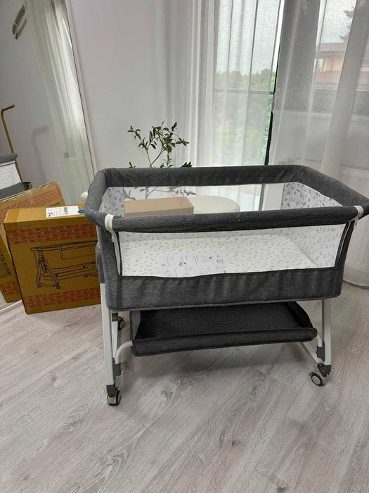 Pătuț Bebe Co-Sleeper KIDOO® 3 în 1, Gri – Ca Nou