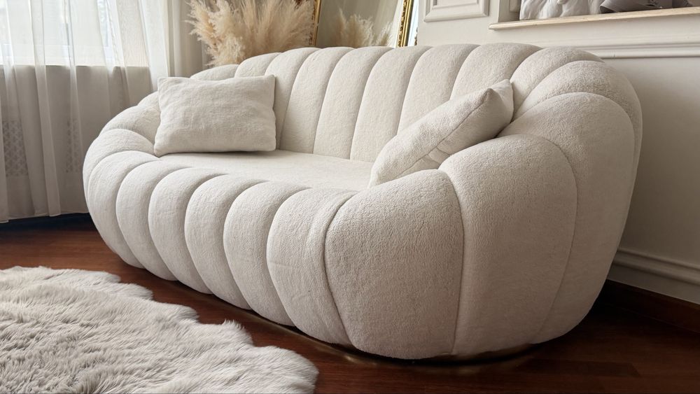 Canapea scoică - 2 locuri - pluș alb - set 3 disponibil