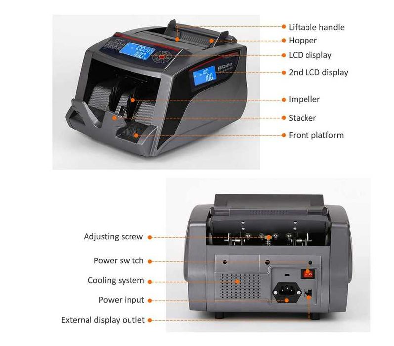 Банкнотоброячна машина с UV и MG проверка, външен дисплей, 1000 банкноти/мин – професионален модел