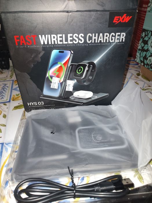 Stație încărcare wireless 3 în 1 15W, telefon + Apple Watch + AirPods, HYS03
