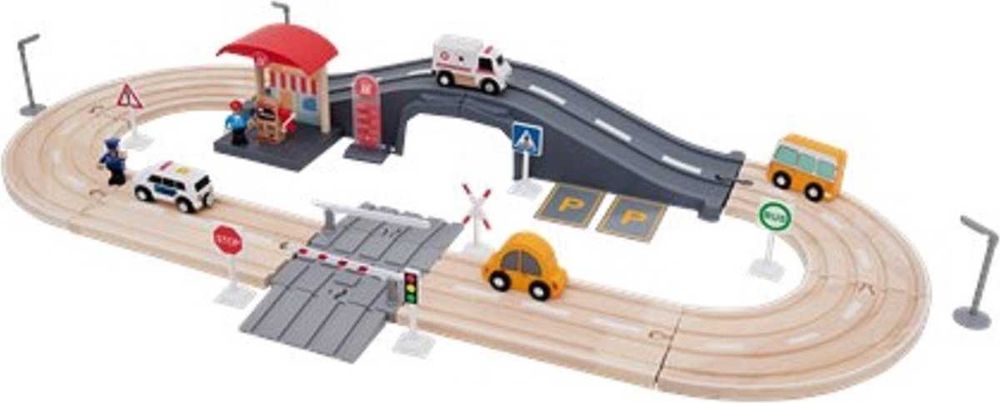 Дървена писта с колички и  аксесоари 41 части от Mini Matters