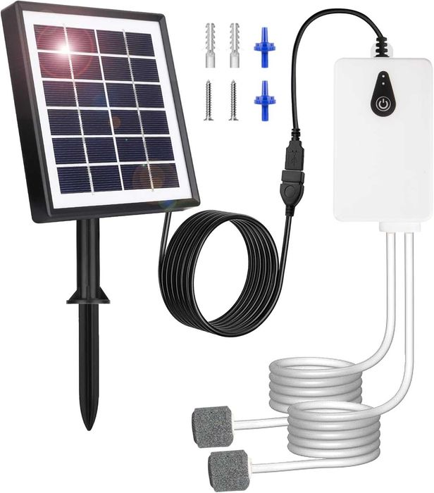 НОВА! Соларна въздушна помпа 2W, с USB и соларно зареждане, 2000 mAh