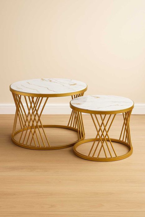 Журнальный столик 2в1 Elton — мраморная столешница, золотой
