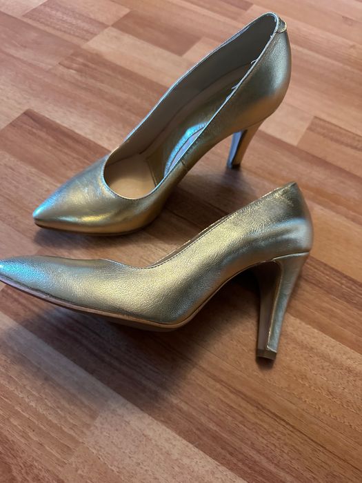 Pantofi piele naturala, aurii, Corvaris, marimea 40