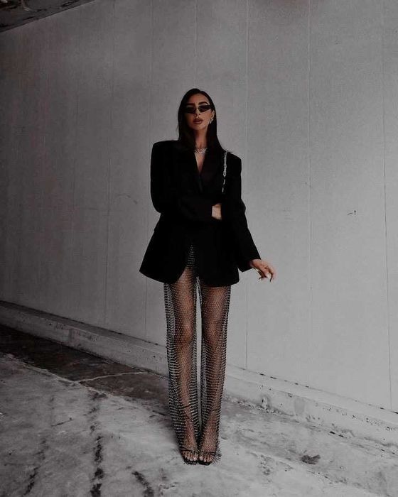 mesh черен панталон мрежест камъни клин чорапогащник с кристали лъскав