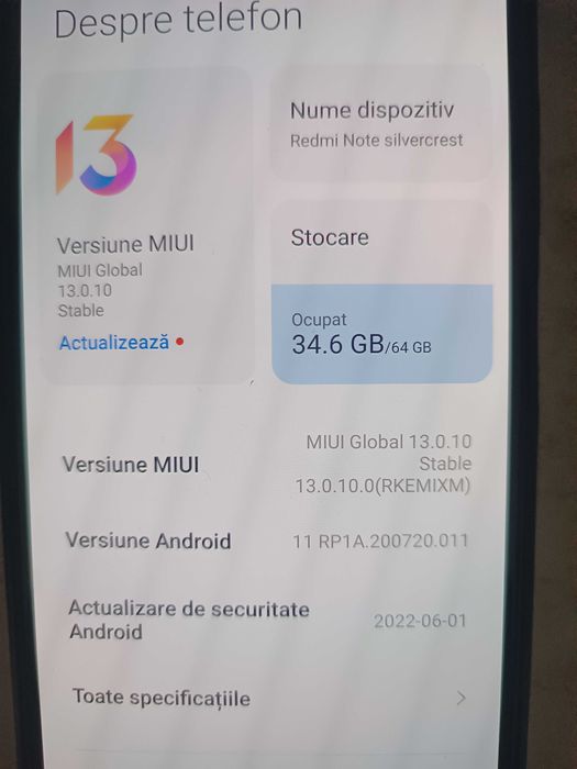 Xiaomi Redminote 11 -memorie interna 64 GB, octacore 6+1 GB RAM