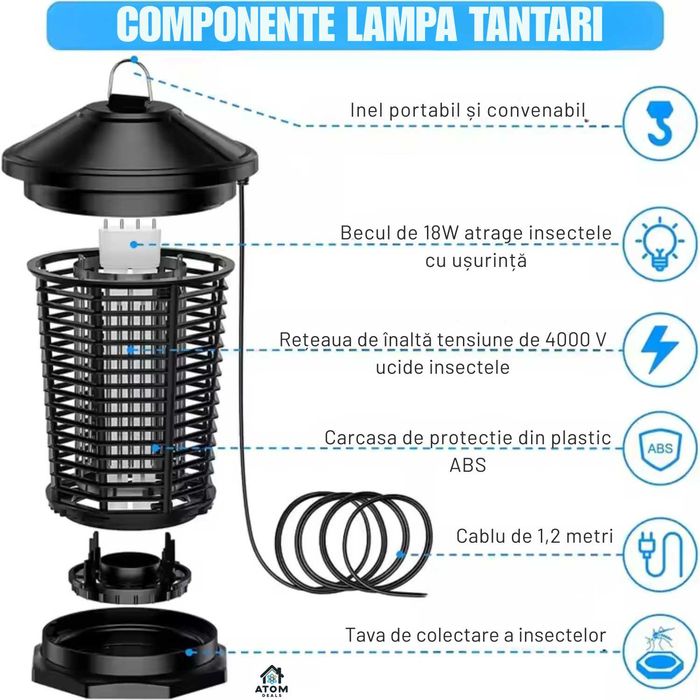 Lampa anti-tantari cu senzor lumina, anti molii, anti insecte,