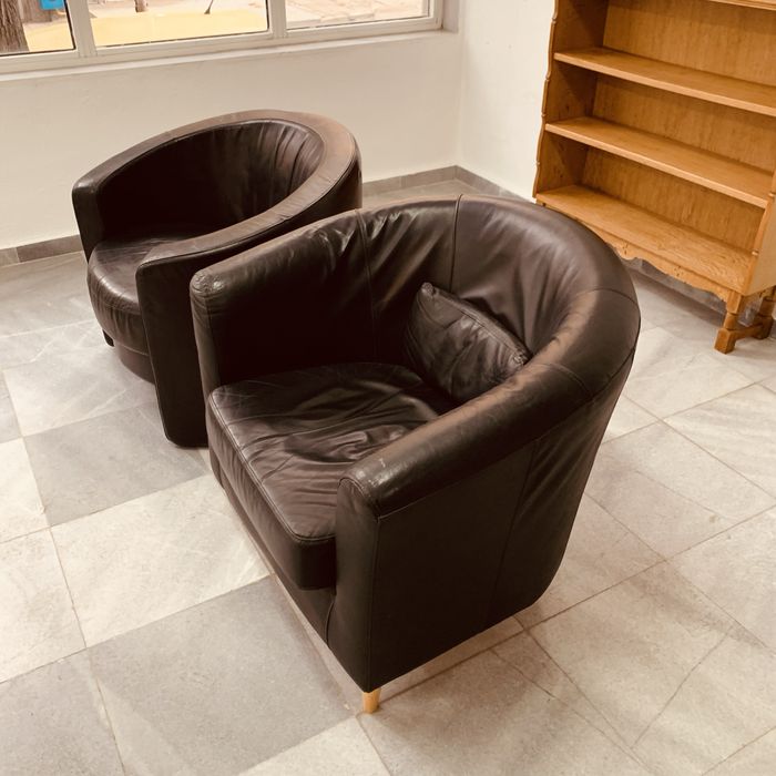 Винтидж холандски кресла от естествена кожа (1970–1980 г.)