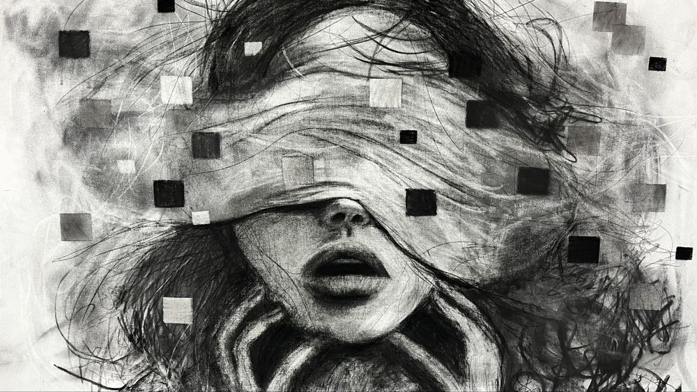 Desen original în cărbune pe pânză – Lucrare unicat, artă contemporană