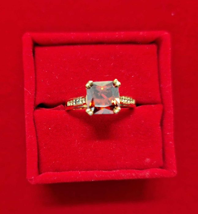 GR60,inel placat aur 18k,nou/marcat,zirconiu caramiziu, logodna
