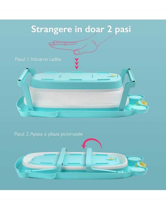 Set de 5 piese Cosulet bebe, Medi Partners, Model Poiana cu animale  100x60x15cm, Gri/Bej + CADITA baie GRATIS