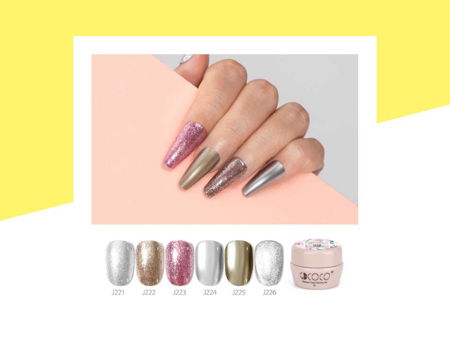 Комплект UV/LED гел бои "Gold & Silver" GDCOCO – 6; металик, огледален