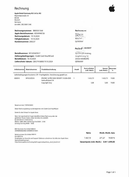 Iphone 16 pro max, 512GB, Desert Titanium