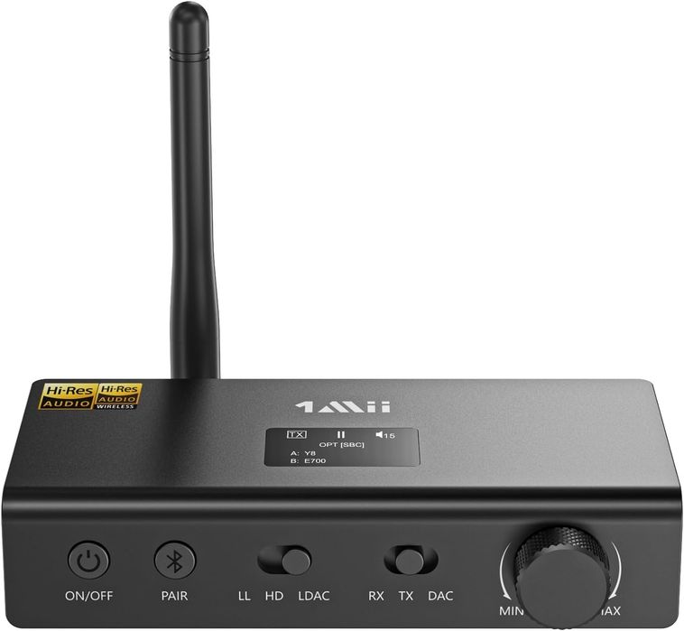 1Mii DS700 HiFi Bluetooth Audio Transmitter Receiver with LDAC with Audiophile DAC for TV Home Stereo, Optical & Coaxial Input/Output