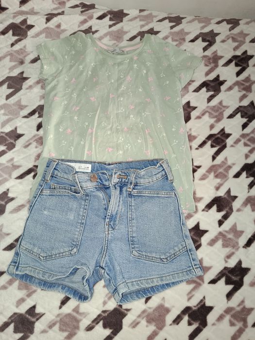 Къси дънки Zara + тениска - 122 см