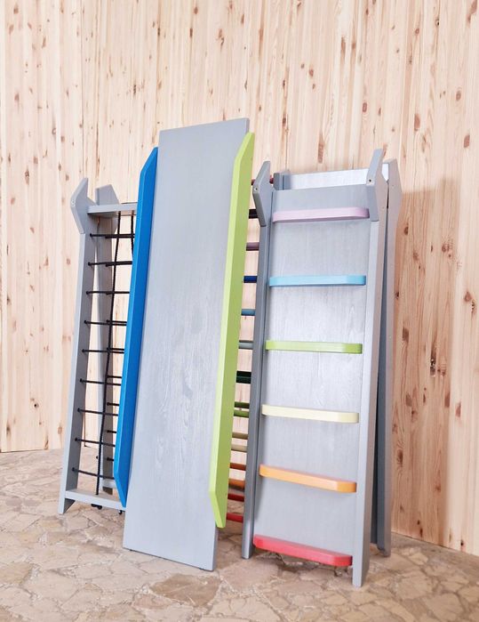 Triunghi Pikler triplu cu doi pereti de catarare, sfoara si tobogan