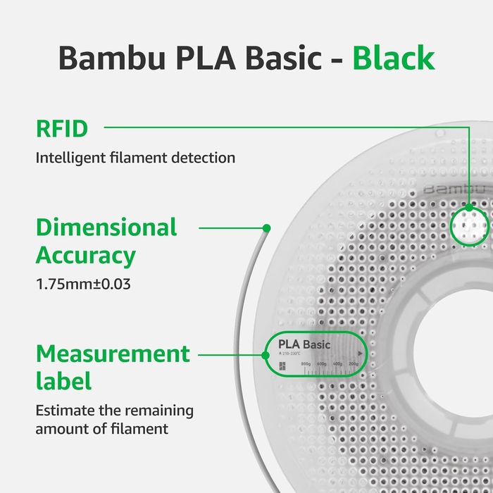 Filament PLA Basic,Negru, 1kg,Bambu Lab cu rola