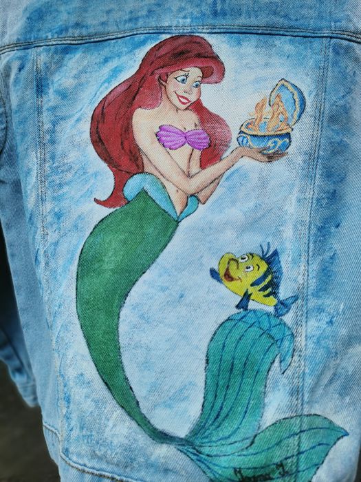Geaca blugi pictata manual Ariel Disney Mica Sirena mărime 8-10 ani