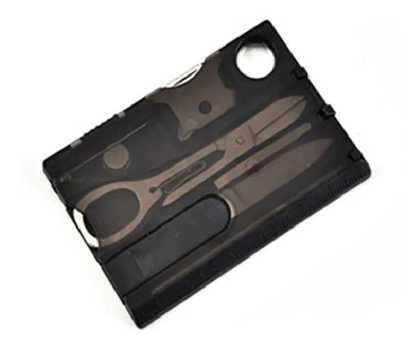 Карта за оцеляване 12 в 1 с нож, фенерче и лупа за огън