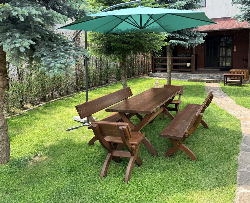 Set mobilier gradina din lemn 10 locuri