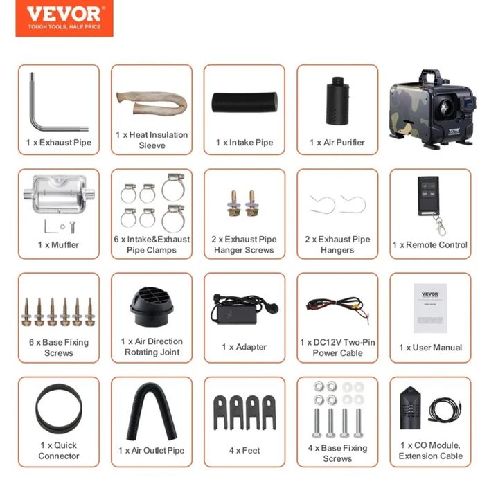8KW суха дизелова печка Vivor Camolite – 12V/24V, с Bluetooth и CO аларма