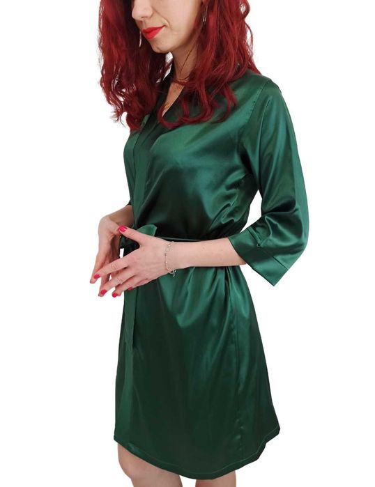 Halat personalizabil domnisoare de onoare, material satin, verde brad
