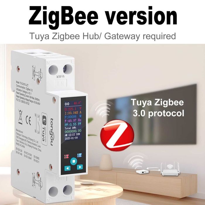 TONGOU ZigBee смарт прекъсвач DIN 1–50A с LCD и защита