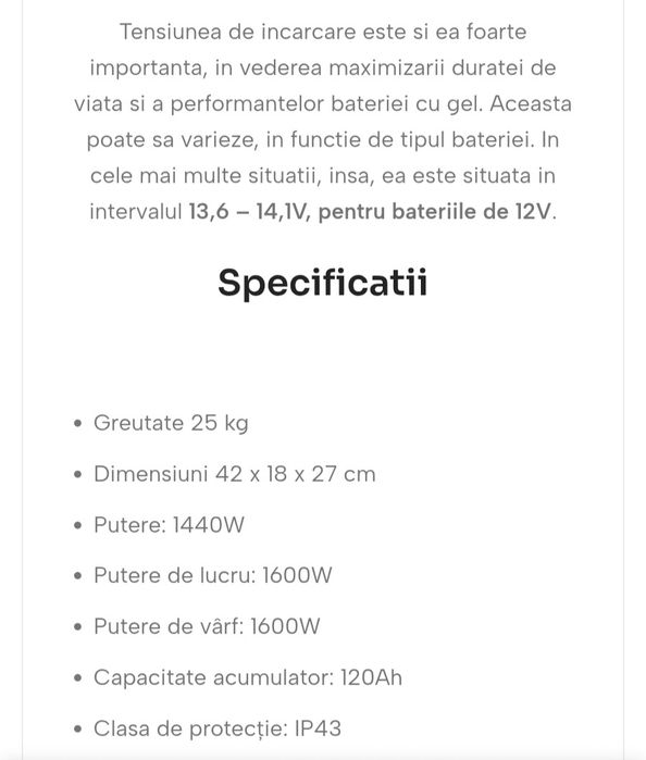 Vand baterii gel Jaret 12V  120 A data fabricației  15.12.2025