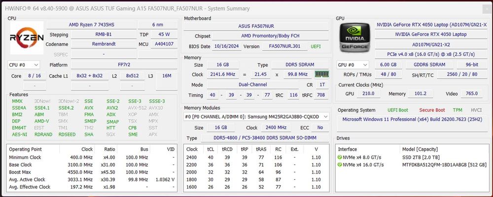 Laptop Asus TUF A15 Ryzen 7 7435HS RTX 4050 140W 6GB, in garantie