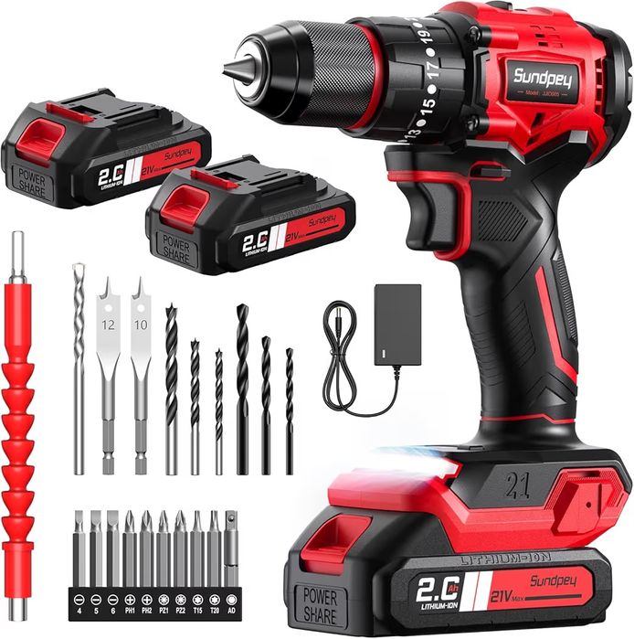 Sundpey Cordless Power Drill Set - 620in-lbs 23+3 Brushless Electric Drill