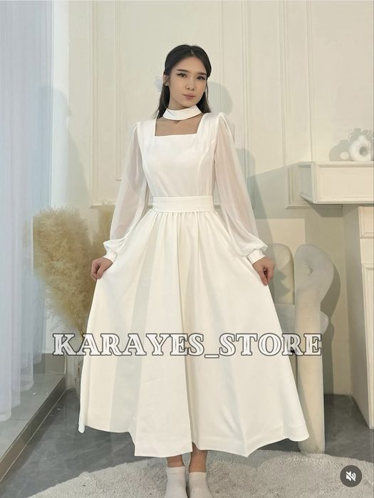 Белое платье, надето 1 раз, размер 44